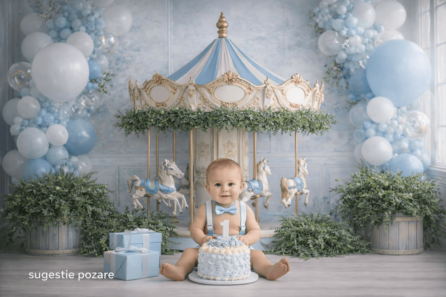 Fundal Smash cake baieti NOU Carusel textil premium 240x160